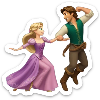 Rapunzel and Flynn Rider dancing sticker