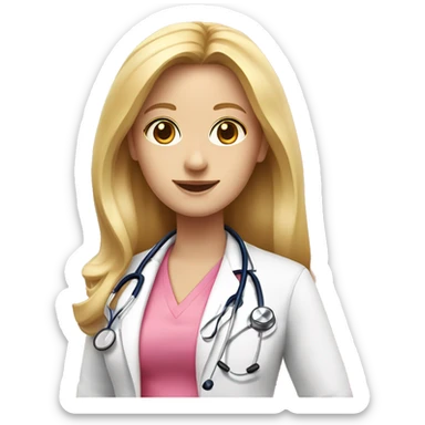 Long blonde hair female doctor in pink undershirt white coat over pink stethoscope  sticker