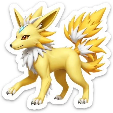 Feral Quadrupedal Digitigrade Electrike-Jolteon-Renamon-Zeraora-Vernid-Sergal-fusion-hybrid-creature, full body  sticker