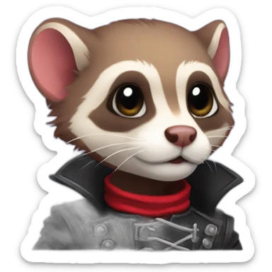 Red ferret wearing gothic heavy metal clothing sticker