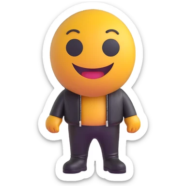3D smiley emoji, round shape, motorcyclist in leather pants: leather pants, leather jacket, funny face sticker