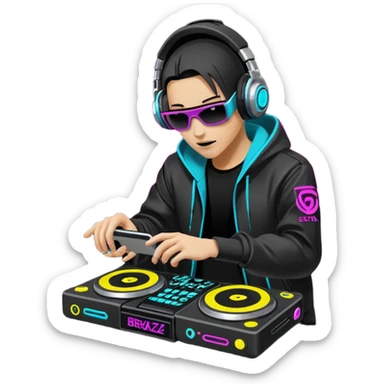 un gif texte qui défile  "BREAKSTYLEZ TV"  change de couleur sur fond noir sur le theme dj sticker