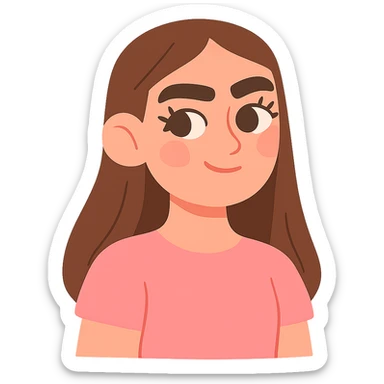 pastel toon style pretty girl with thick eyebrows, straight brown hair and brown eyes, curled eyelashes sticker