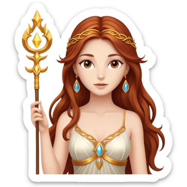  Fee femme avec des cheveux très long roux, yeux marrons belle comme une déesse avec un beau corps qui a de la magie tout autour d’elle  sticker
