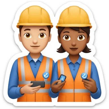 create a realistic emoji of two working packaging workers switching position with a switch symbol between them sticker