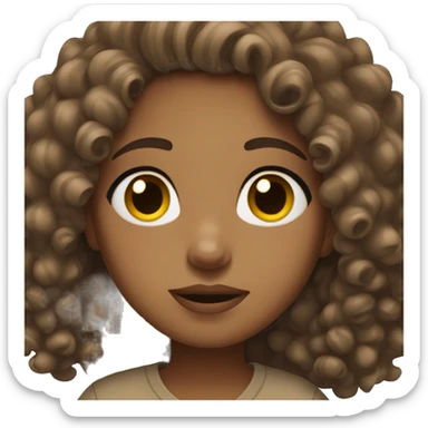 Girl with brunette curly hair thick eyelashes and brown shirt sticker