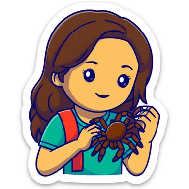 Ridiculously Attractive and athletic Mexican woman in her 20s with long dark brown hair with blonde highlights, with a tarantula sticker
