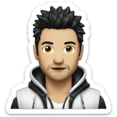 Punk male with white hood leather jacket with dark hair sticker