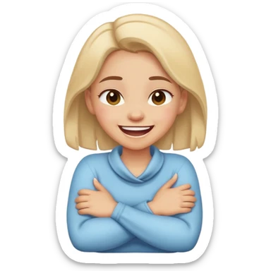 Girl crossed arms holding neck and laughing sticker