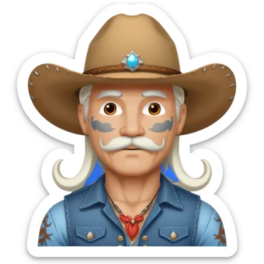 muscular tattooed and mustached cowboy long white hair  sticker