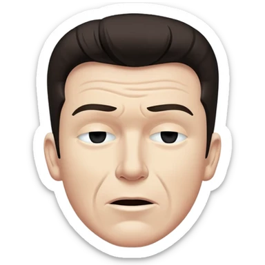 Rick Astley with straight face but with front teeth out and the picture is from the era of the 1920s-1930s or 40s and his eyes are closed (he might be sleeping) with ink coming out of his eyes sticker