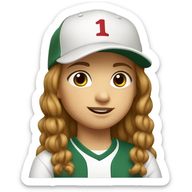 Teenager girl type italian, White skin, with baseball cap backwards with long wavy brown hair (Which go down behind to the nape of the neck), Little bit dezoom sticker