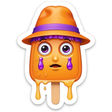 orange popsicle with eyes and purple hat sticker