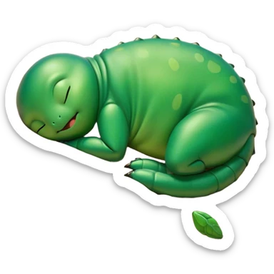 Meme-Worthy Cute Sleeping Green Bugdie Portrait Emoji, Head resting peacefully with a contented smile, showcasing a tiny, endearing build and a luxuriously smooth emerald exoskeleton, eyes shut in a serene nap, Simplified yet hilariously adorable features, highly detailed, glowing with a soft, drowsy light, high shine, relaxed and utterly lovable, stylized with an air of playful laziness, bright and heartwarming, soft glowing outline, capturing the essence of a comically sleepy insect, so meme-worthy it feels like it could instantly become the next viral sensation of adorable slumber! sticker