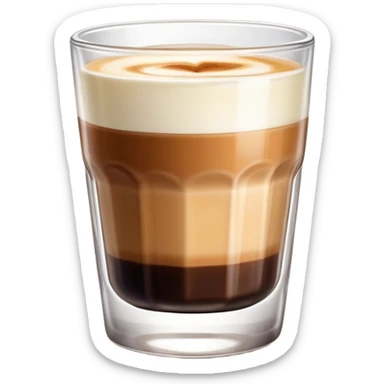 Cortado espresso drink in a small Gibraltar glass, milk and espresso coffee sticker