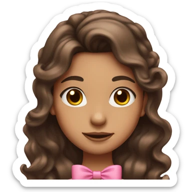 Girl with long wavy brunette hair with a half up half down pink bow hairstyle sticker