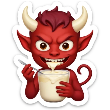 a demon eating a cup of vanilla yogurt sticker