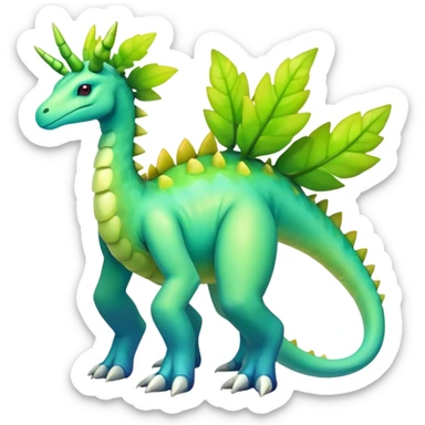 Shiny Exotic Colorful Meganium-Amaura-Aurorus-Fakémon-hybrid-creature (full body)  sticker
