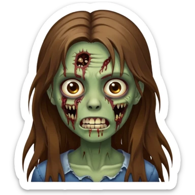 Girl zombie with brown long hair with teeth and serious face IOS style sticker
