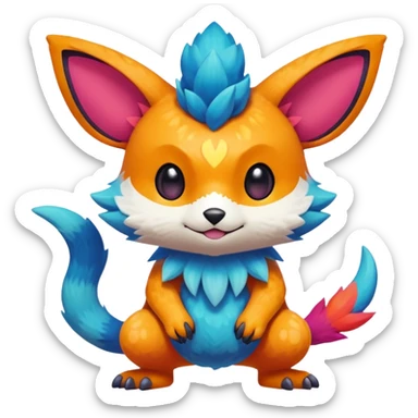 Colorful cute furry anthropomorphic painted Fakémon-Pokémon-creature sticker
