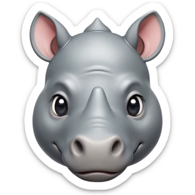 Cinematic Cute Rhinoceros Portrait Emoji, Head tilted playfully and inquisitively, featuring a rugged, glossy slate-gray hide with a gentle, rounded horn and round, sparkling eyes filled with curious wonder, Simplified yet irresistibly adorable features, highly detailed, glowing with a warm, friendly glow, high shine, affectionate and mighty, stylized with a touch of ancient charm, bright and endearing, soft glowing outline, capturing the essence of a mischievous yet loving rhinoceros, so playful it feels like it could stomp out of the screen and into your arms! sticker
