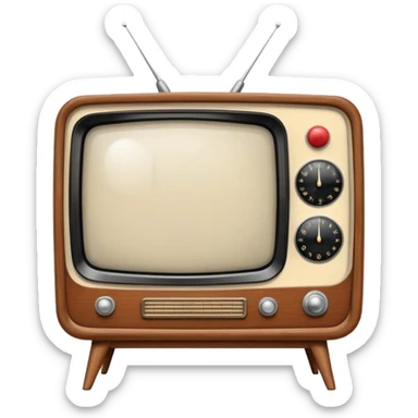 Vintage television from the 1960s with wooden cabinet, antenna, and round dials sticker
