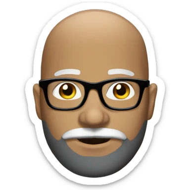 a bald man with a salt and pepper beard and black glasses sticker