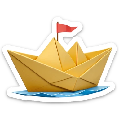 3D render of Paper Boat made entirely of folded origami paper, sharp creases, cardboard texture, matte finish, visible paper grain, craft aesthetic, Apple emoji style, isolated on white background --v 6.0 sticker