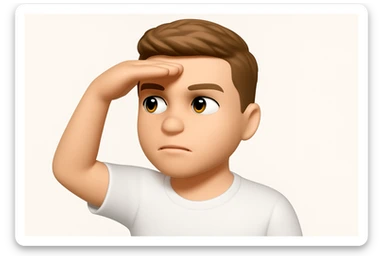 Based on these photos, make an emoji with facial features preserved, a man in a white T-shirt, looking into the distance sticker