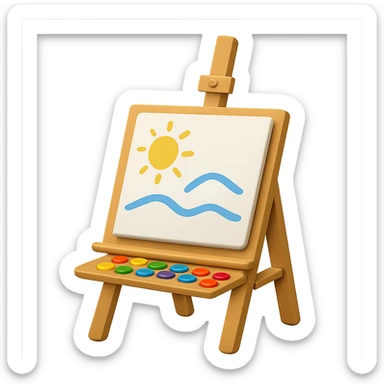 Remove the hand from the easel with canvas and paintbrush, keep the board and drawing, in emoji style, with no background. sticker