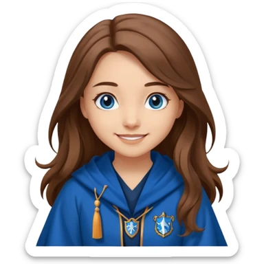 gorgeous Girl with light skin, blue eyes, long brown hair, wears a ravenclaw robes  sticker