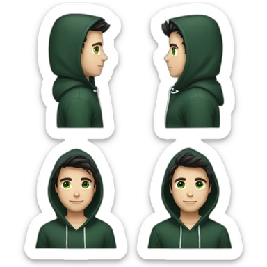 profile white male heart face dirty black tapered hair with dark green eyes and hoodie sticker