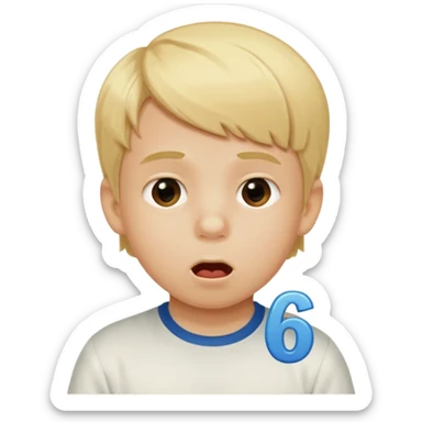 Blonde kid drooling with numbers 6 and 7 next to him  sticker