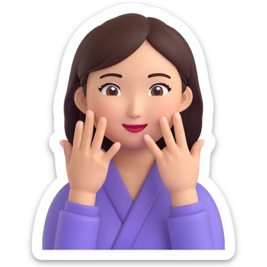 standard Asian woman emoji, hands lower near her cheeks, two fingers extended on each hand, playful gesture sticker