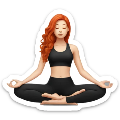 woman with long red hair doing yoga sitting in black clothes sticker