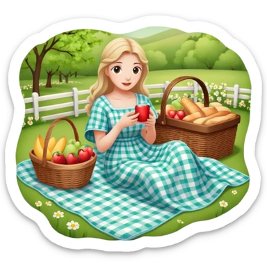 spring picnic scene sticker