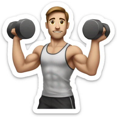 white nerd guy with brown hair doing weight training sticker