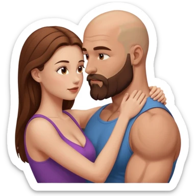 intimate moment between lovers muscular bald man brown beard, beautiful long hair woman sticker