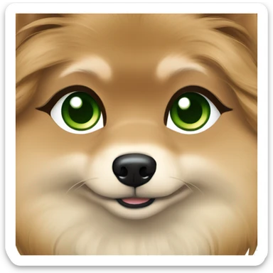 Beautiful girl brown hair light skin green eyes plump lips with Black and tan Pomeranian  sticker