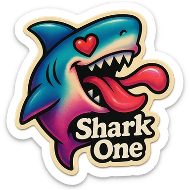 mouth open with tongue out
heart shaped eye
add the words “ Shark One " in White sticker