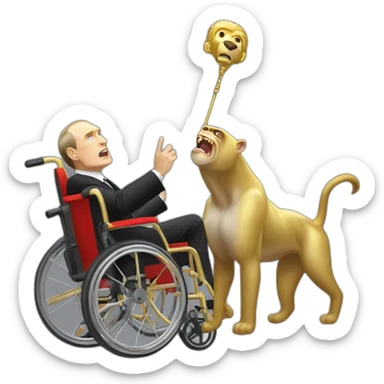 furious angry vladimir putin monke rides gold wheelchair sticker