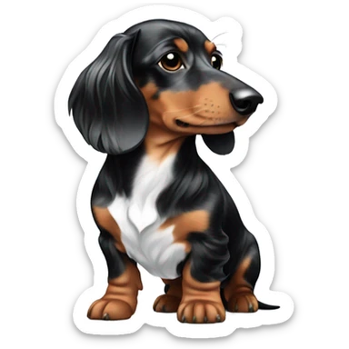 A long-haired marble dachshund stands sticker