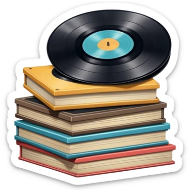 Icon for Vinyl Record Collecting: a stack of vintage vinyl records, The icon should convey the nostalgia and passion for collecting vinyl records. Transparent background. sticker