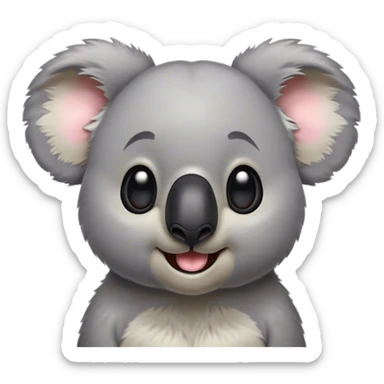Cinematic Comical Koala Portrait Emoji, Head tilted dramatically with an exaggeratedly amused expression, featuring a quirky grey fur with a comically large black nose and wide, expressive eyes filled with playful disbelief, Simplified yet hilariously expressive features, highly detailed, glowing with a slightly sassy glow, high shine, dramatic yet playful, stylized with an air of cheeky eucalyptus mischief, bright and endearing, soft glowing outline, capturing the essence of a spirited and over‐the‐top koala, so meme‐worthy it feels like it could hug its way into internet fame instantly! sticker