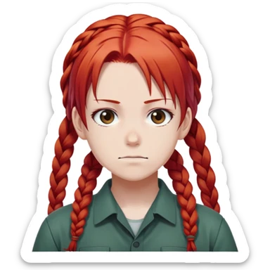 Makima from Chainsaw Man, stern look, red hair with braid sticker