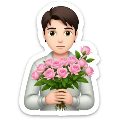 A cool bad boy with fair skin holding a bouquet of pink jasmine roses sticker