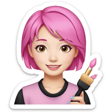 asian influencer pink hair selfie sticker