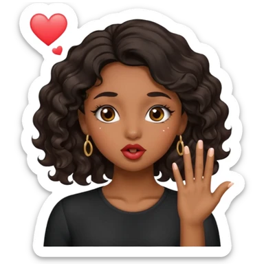 A brown skin girl with black wavy hair with long eyelashes blowing kisses sticker