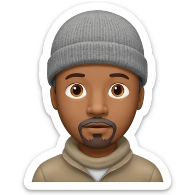 Middle-aged black man, goatee, wearing gray beanie sticker