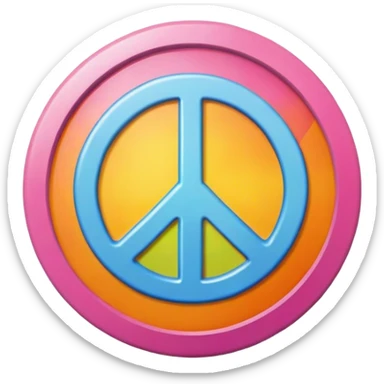 A round hippie colored button with a peace sign in the center sticker